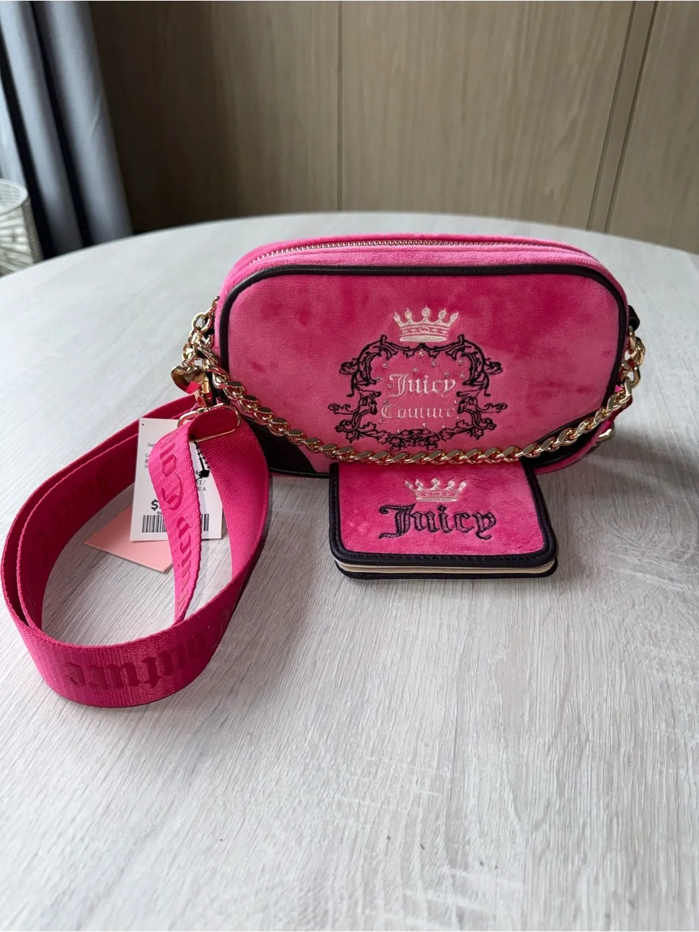 Juicy Couture Pink Velvet Crossbody Bag and Wallet set - Picture 1 of 7